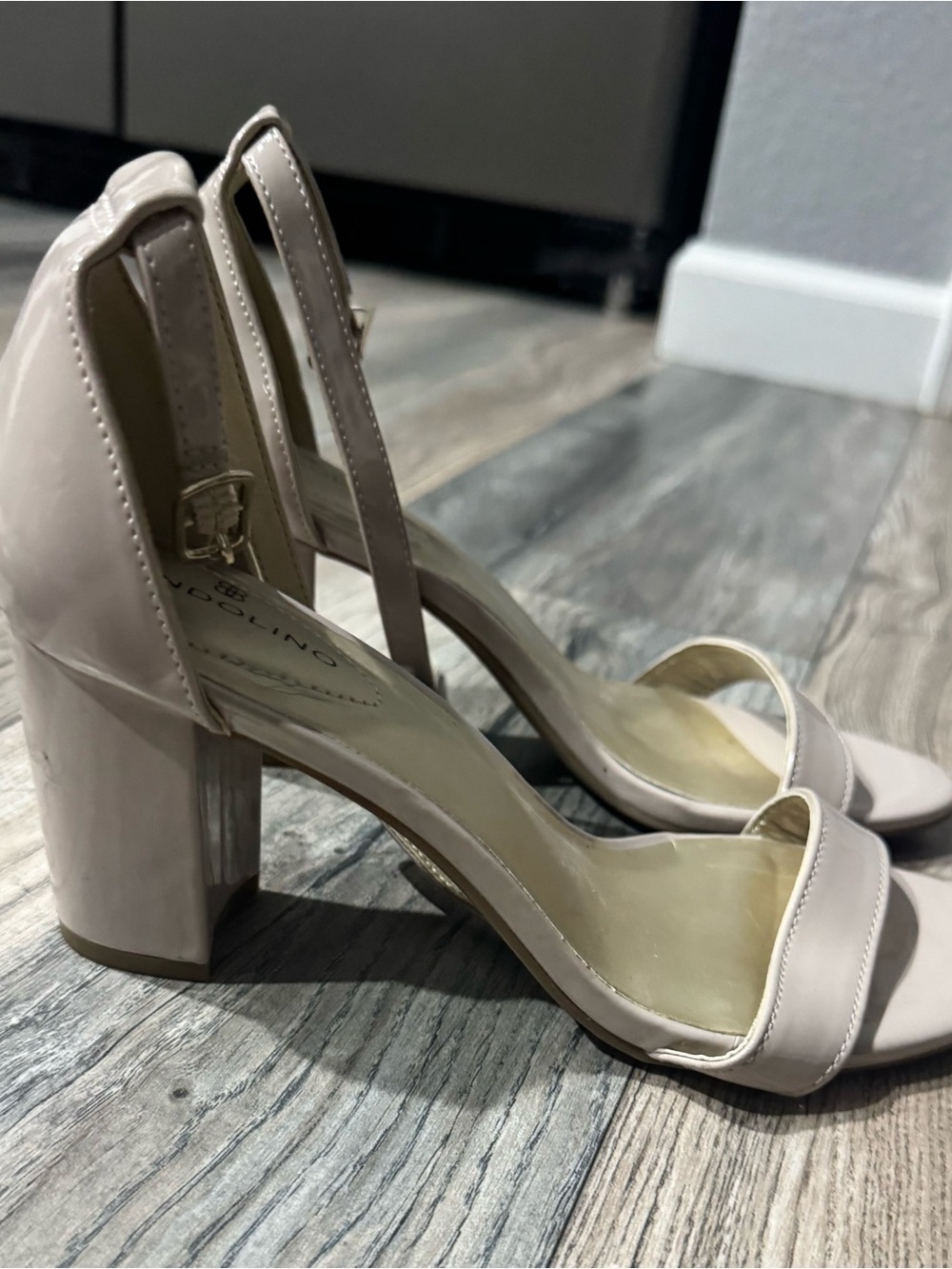 Bandolino Patent Block Heel Ankle-Strap Sandals - Cream